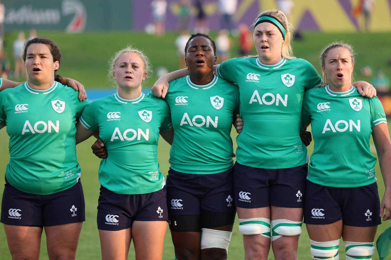 Ireland players line up prior to the WXV 3 2023 match between Ireland and Spain